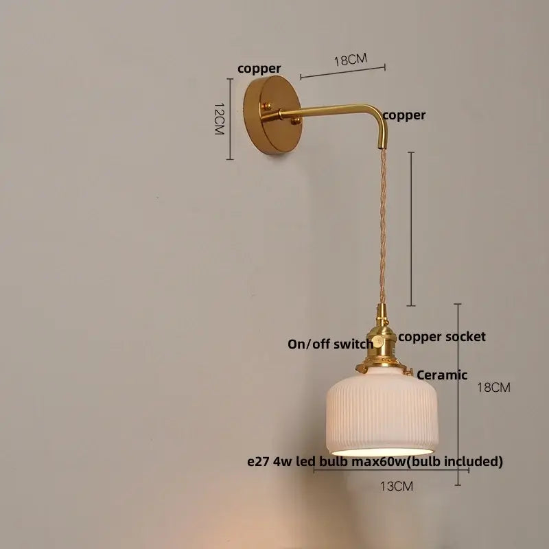 Modern copper and off-white ribbed wall light fixture bedroom sconce