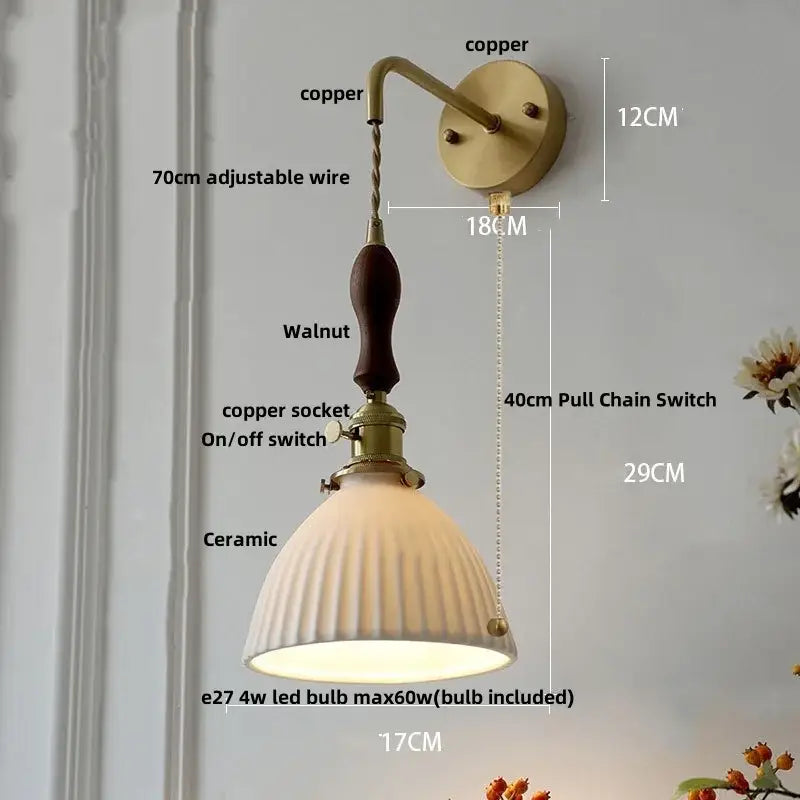 Modern copper and off-white ribbed wall light fixture bedroom sconce