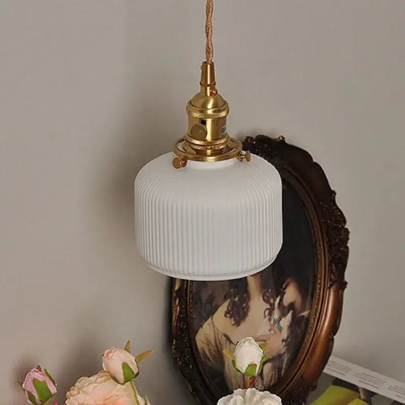 Modern copper and off-white ribbed wall light fixture bedroom sconce
