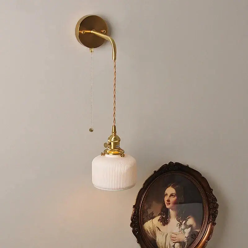 Modern copper and off-white ribbed wall light fixture bedroom sconce