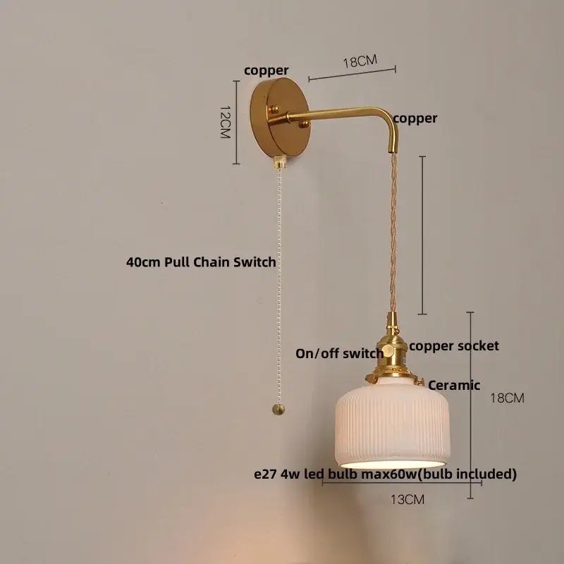 Modern copper and off-white ribbed wall light fixture bedroom sconce