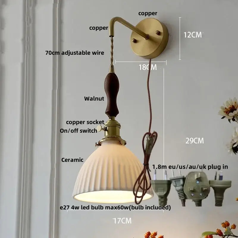 Modern copper and off-white ribbed wall light fixture bedroom sconce