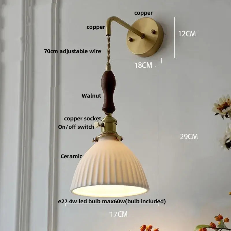 Modern copper and off-white ribbed wall light fixture bedroom sconce