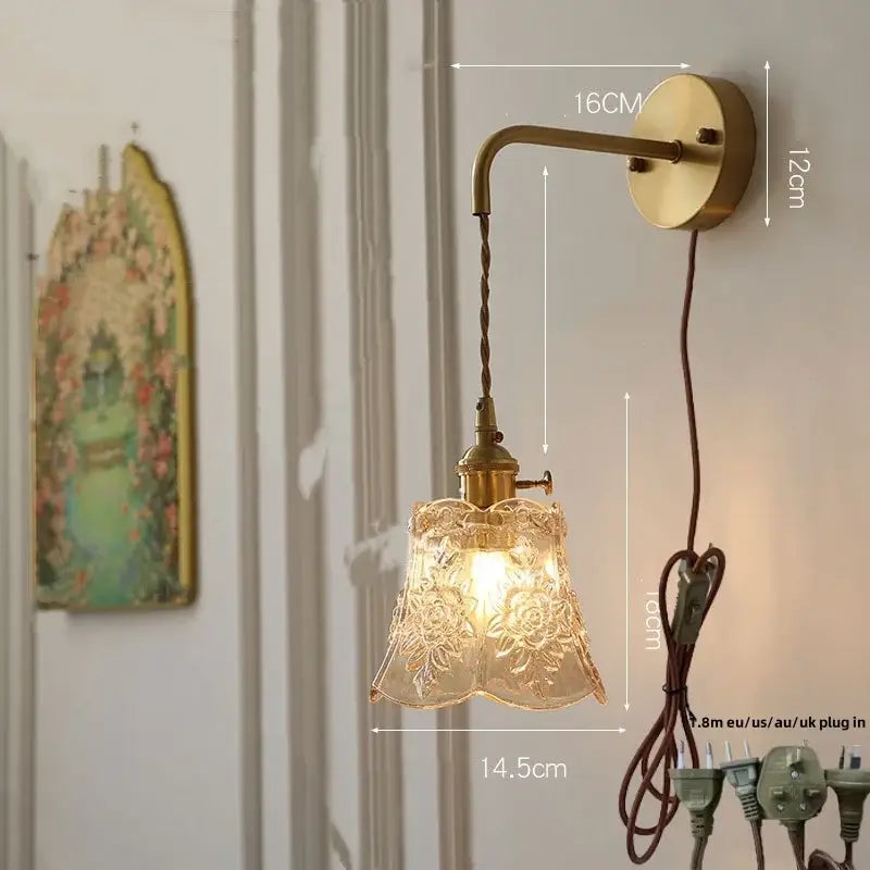 Modern copper etched glass led wall light fixture bedroom sconce