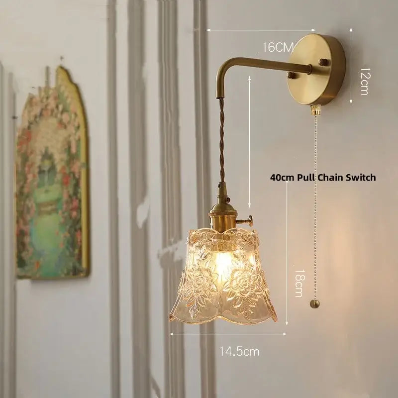 Modern copper etched glass led wall light fixture bedroom sconce