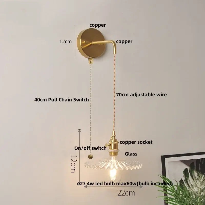 Modern copper etched glass led wall light fixture bedroom sconce