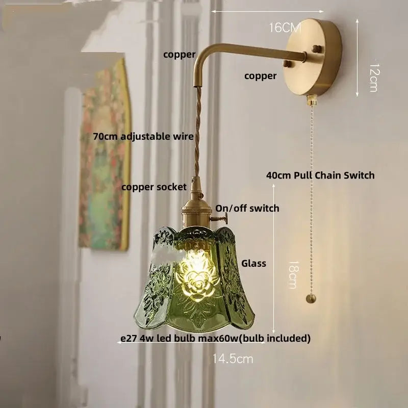Modern copper etched glass led wall light fixture bedroom sconce