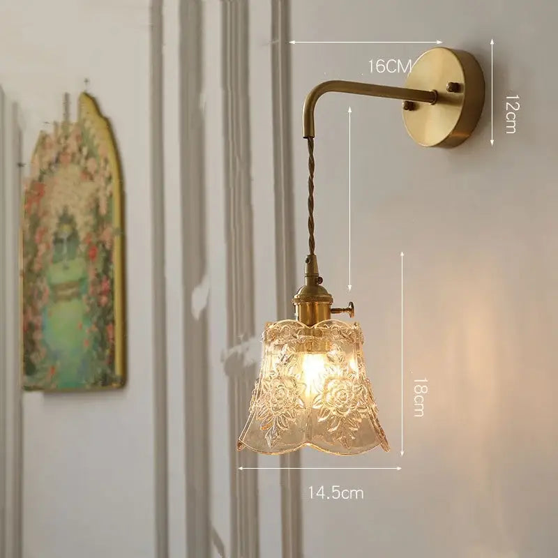 Modern copper etched glass led wall light fixture bedroom sconce