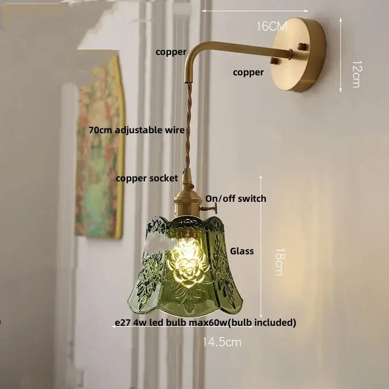 Modern copper etched glass led wall light fixture bedroom sconce