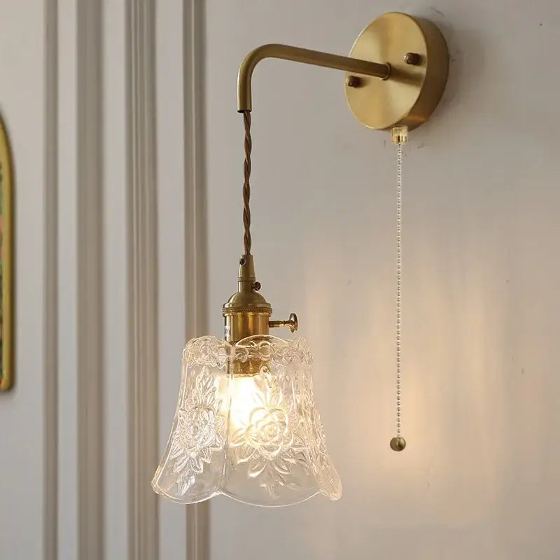 Modern copper etched glass led wall light fixture bedroom sconce