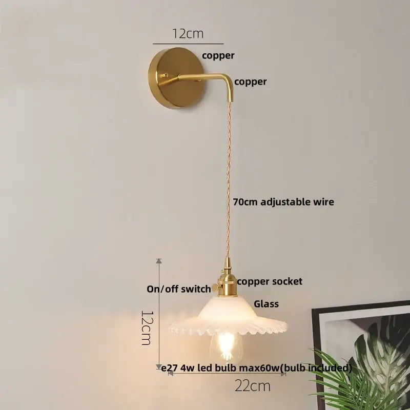 Modern copper etched glass led wall light fixture bedroom sconce
