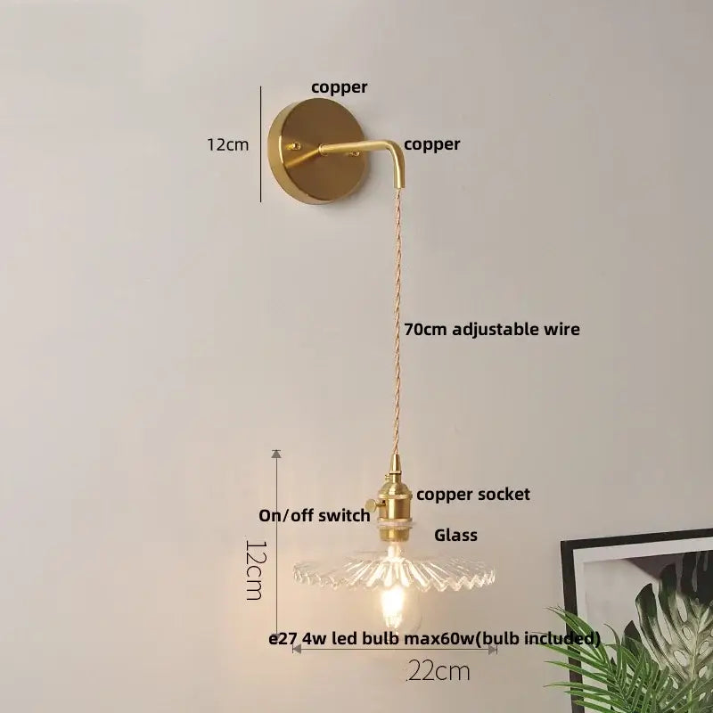 Modern copper etched glass led wall light fixture bedroom sconce