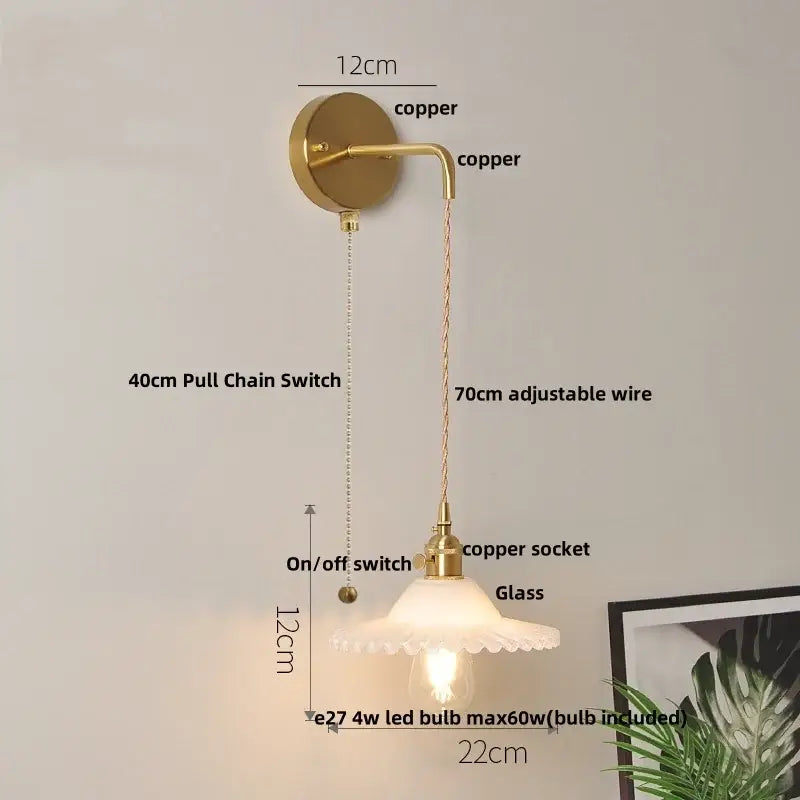 Modern copper etched glass led wall light fixture bedroom sconce