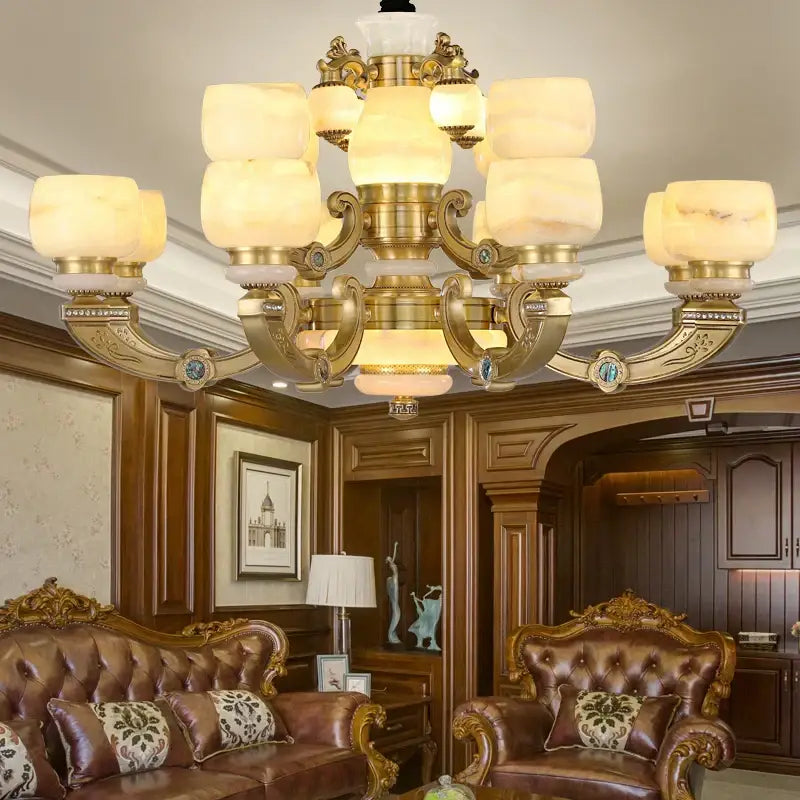 Modern copper jade chandelier living room lighting with frosted glass