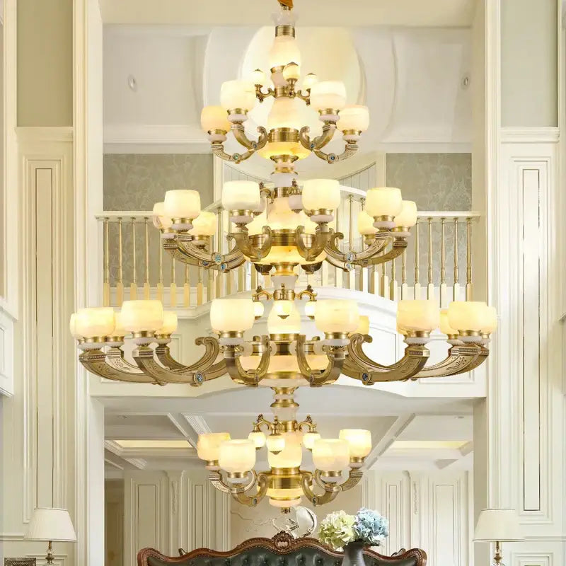 Modern copper jade chandelier living room lighting with frosted glass
