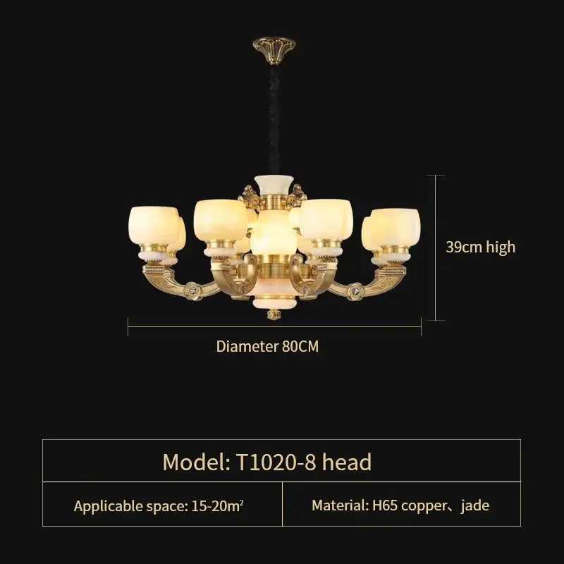 Modern copper jade chandelier living room lighting with frosted glass