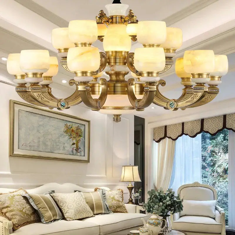 Modern copper jade chandelier living room lighting with frosted glass