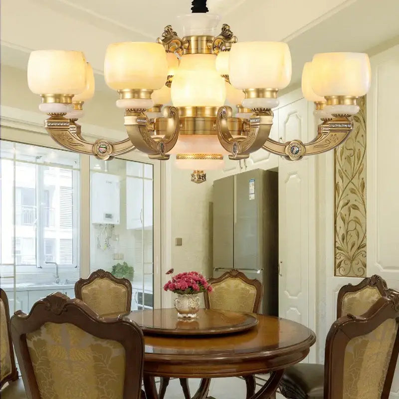 Modern copper jade chandelier living room lighting with frosted glass