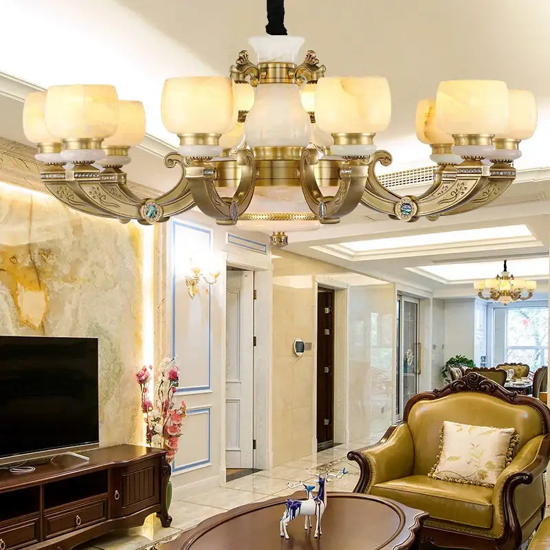 Modern copper jade chandelier living room lighting with frosted glass