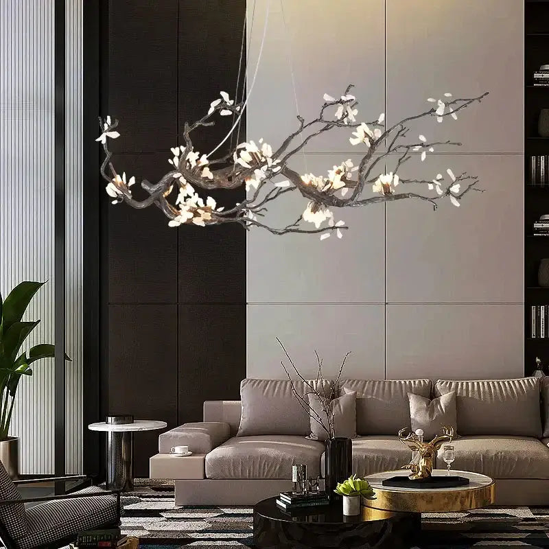 Modern copper led branch chandelier dining room floral light