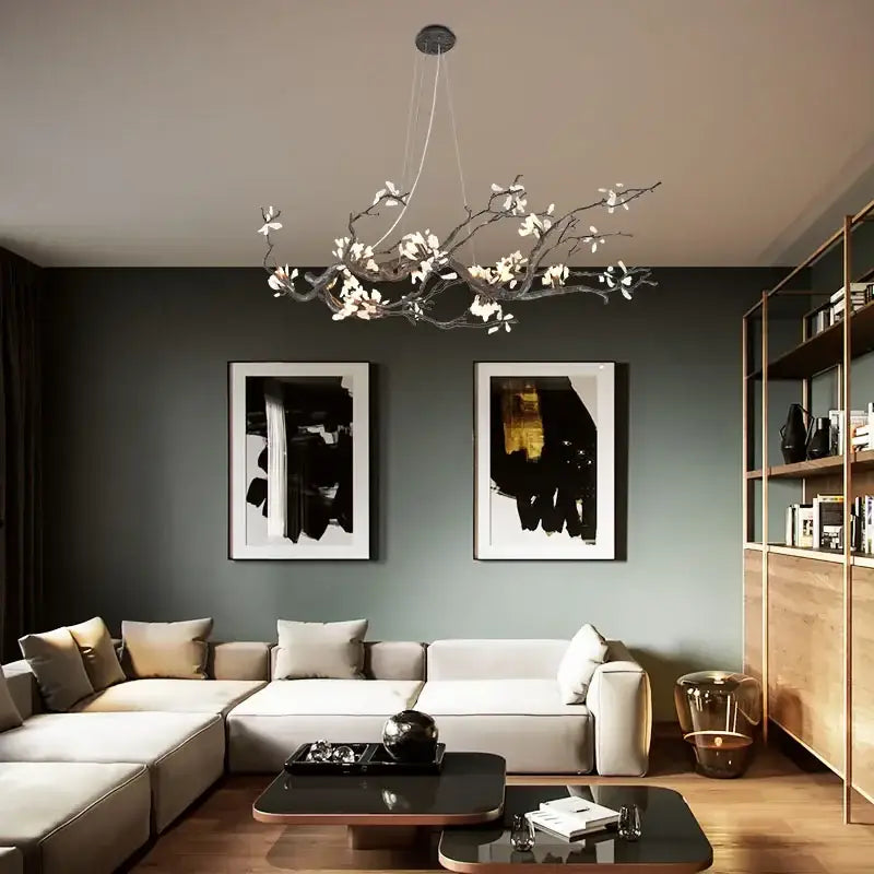 Modern copper led branch chandelier dining room floral light