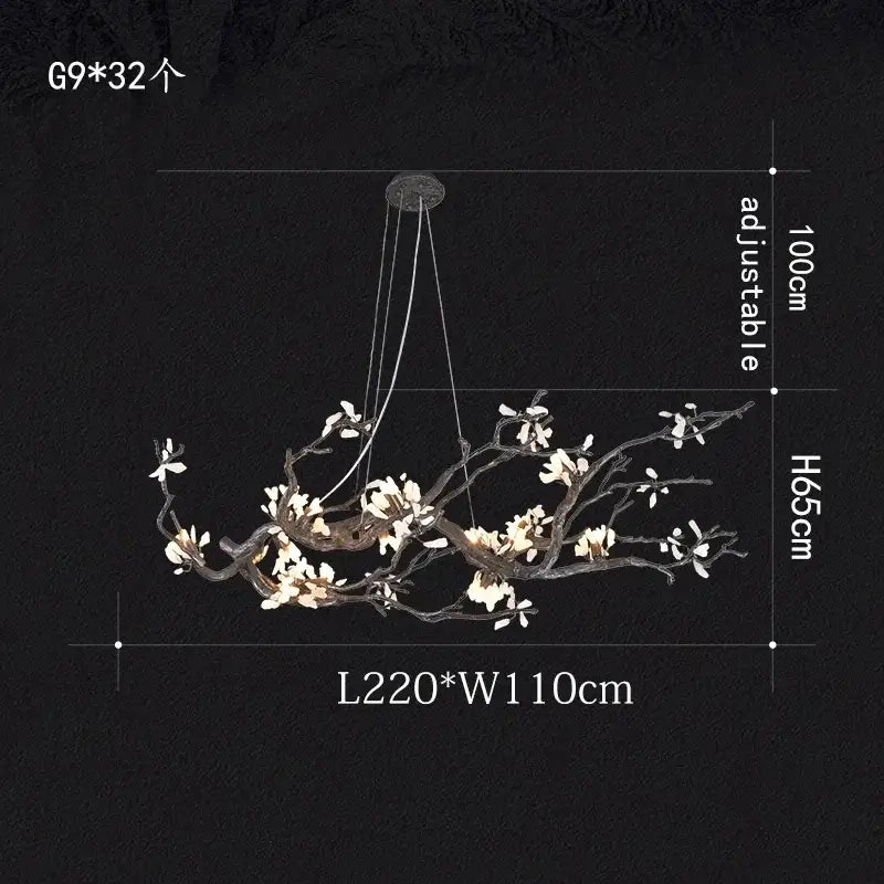 Modern copper led branch chandelier dining room floral light
