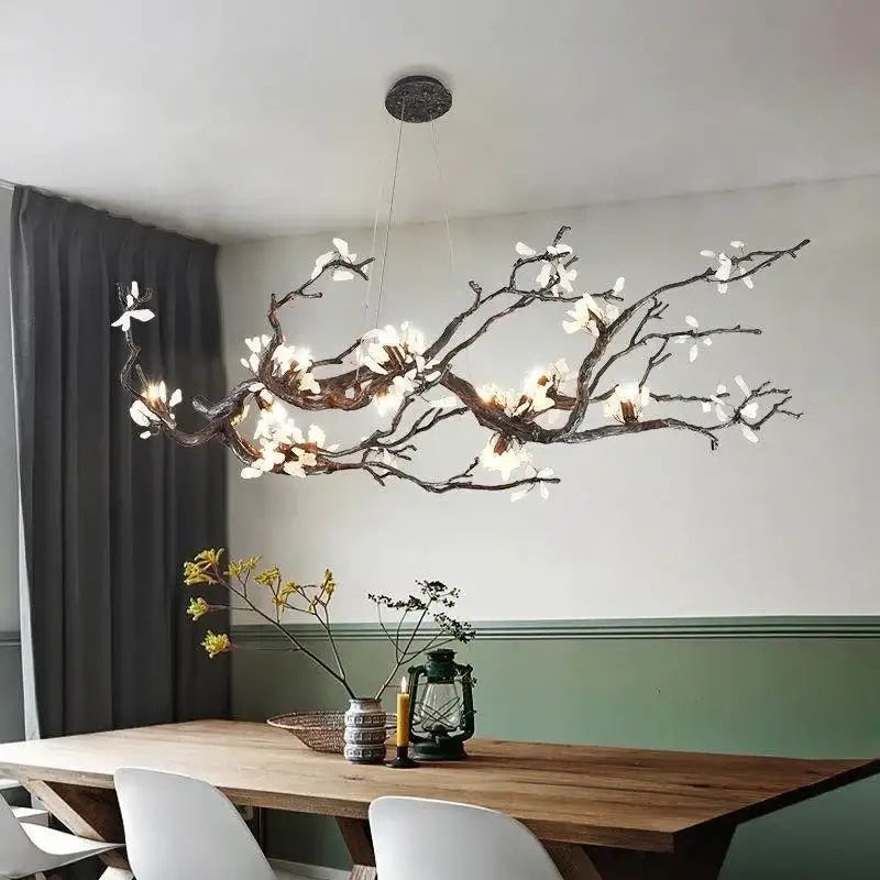 Modern copper led branch chandelier dining room floral light