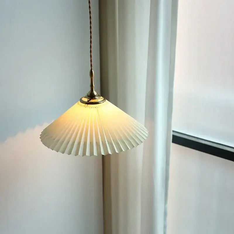 Modern copper led pendant lamp dining room pleated glass light