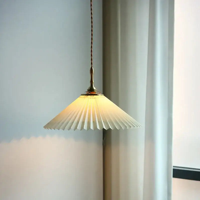 Modern copper led pendant lamp dining room pleated glass light