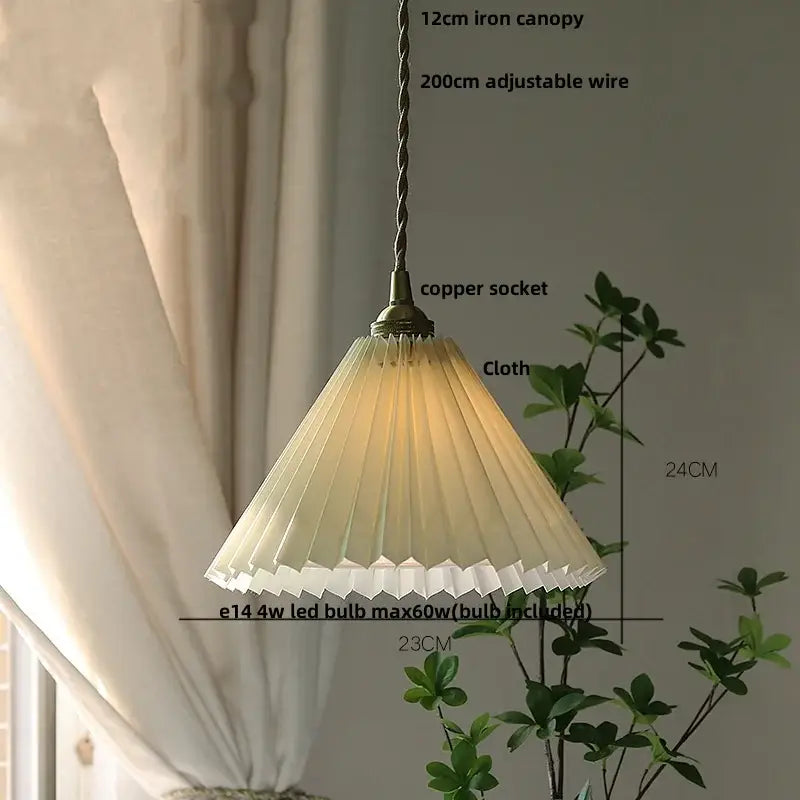 Modern copper led pendant lamp dining room pleated glass light
