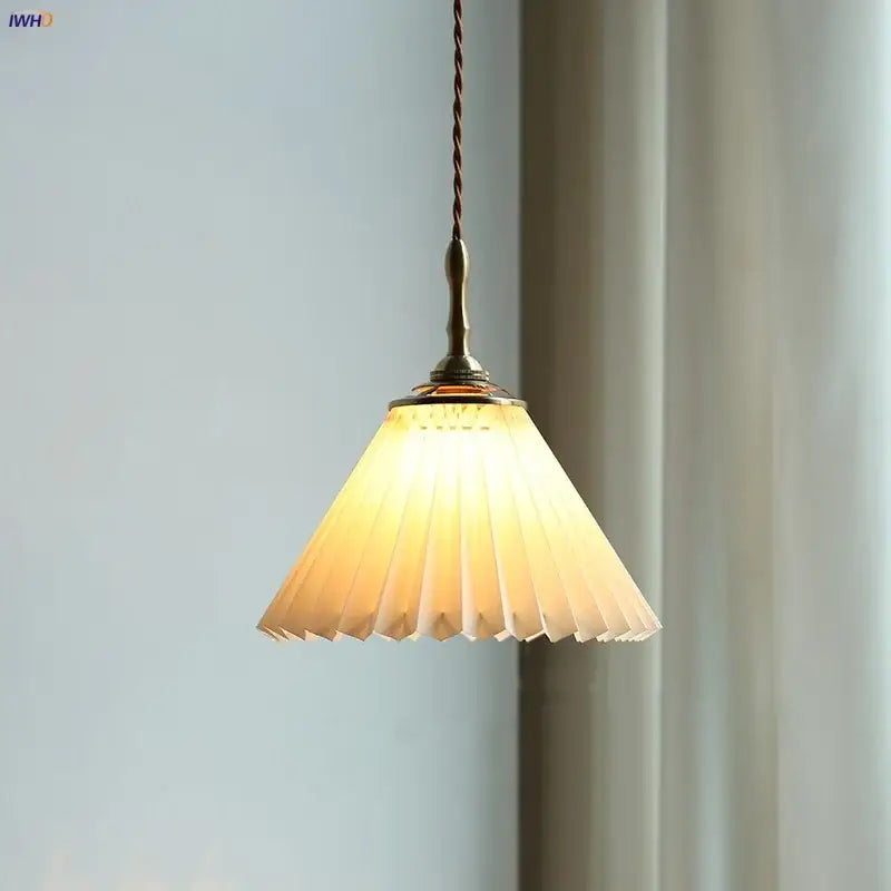 Modern copper led pendant lamp dining room pleated glass light