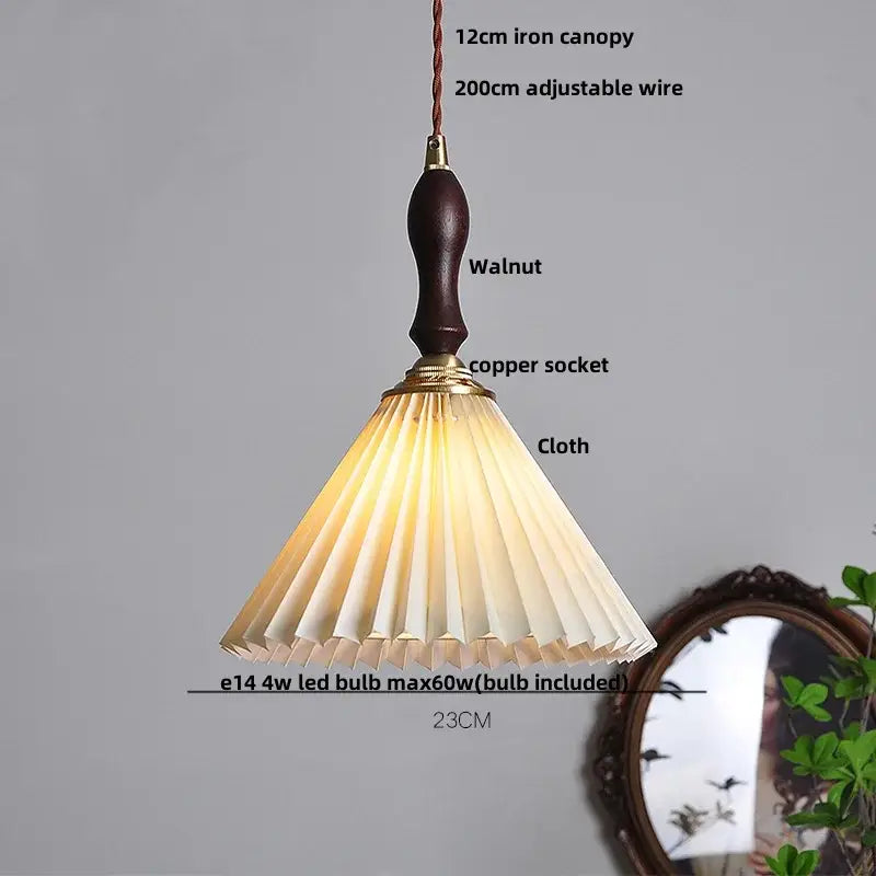 Modern copper led pendant lamp dining room pleated glass light