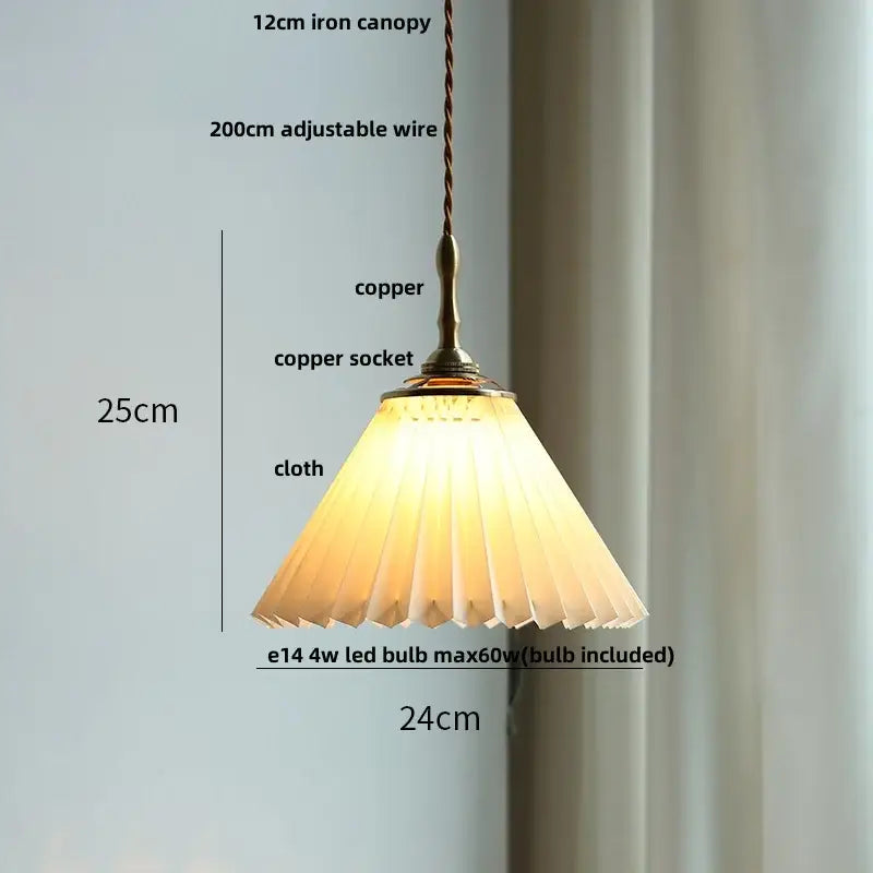 Modern copper led pendant lamp dining room pleated glass light