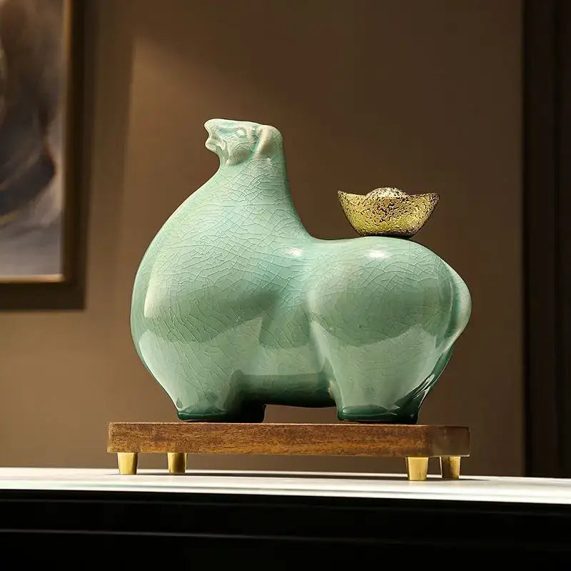 Modern cream and gold horse sculpture figurine living room decor