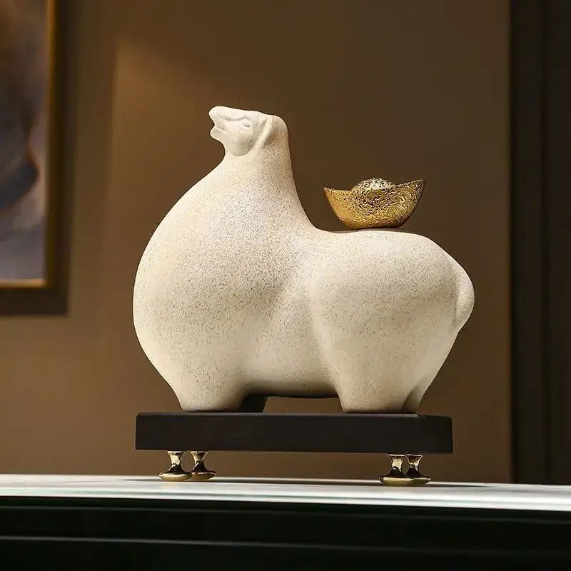 Modern cream and gold horse sculpture figurine living room decor