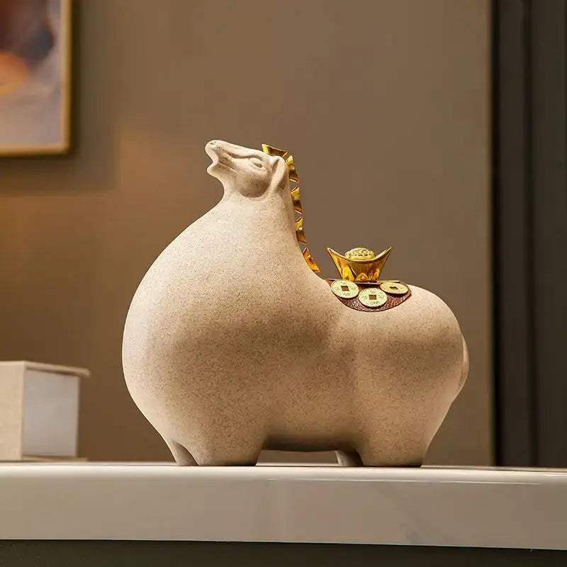 Modern cream and gold horse sculpture figurine living room decor