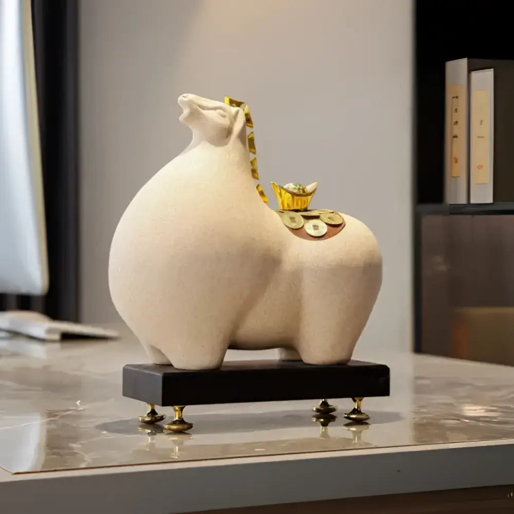 Modern cream and gold horse sculpture figurine living room decor
