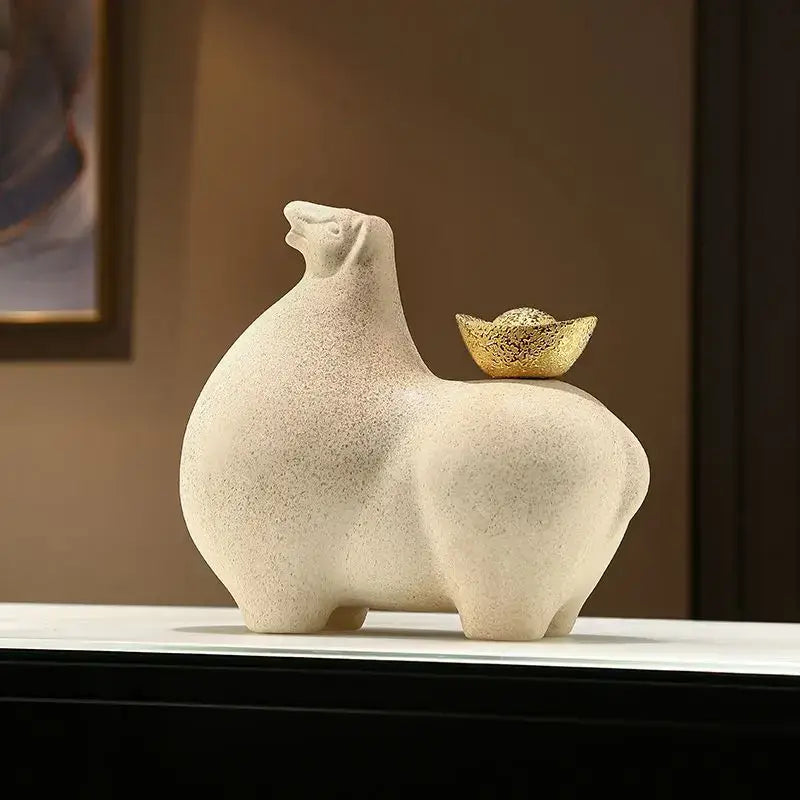 Modern cream and gold horse sculpture figurine living room decor
