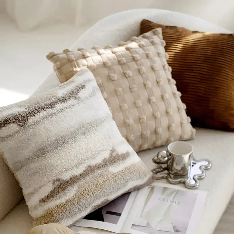 Modern cream brown coffee pillowcase living room textured cushion cover