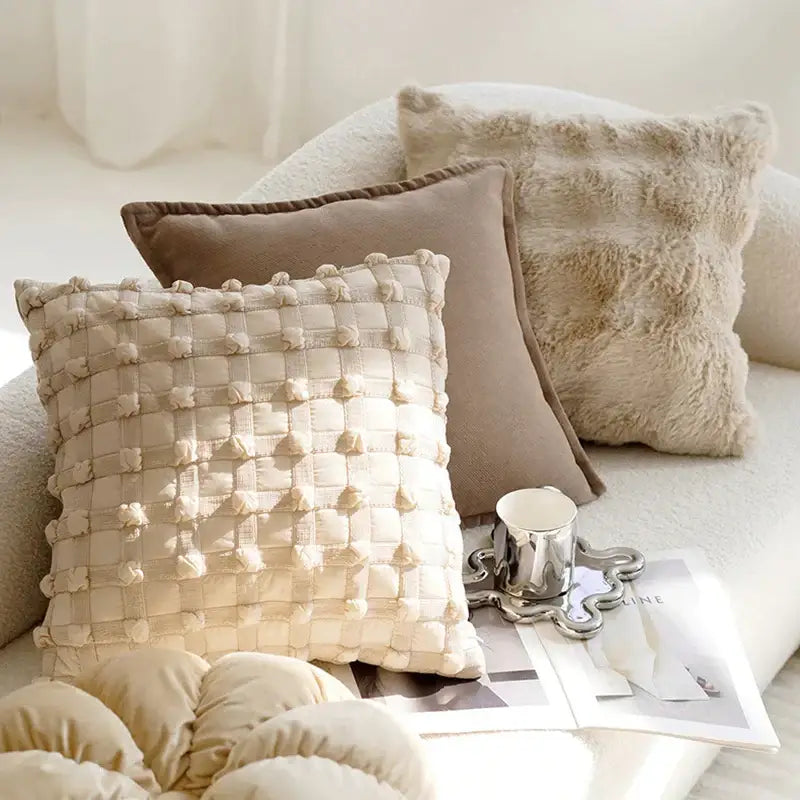 Modern cream brown coffee pillowcase living room textured cushion cover