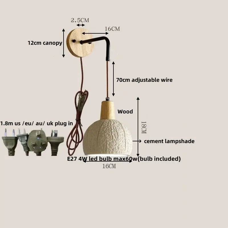 Modern cream ceramic and wood wall light bedroom pull chain switch