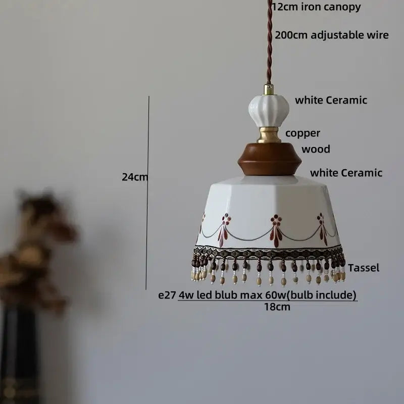 Modern cream ceramic led pendant light kitchen floral brass accent