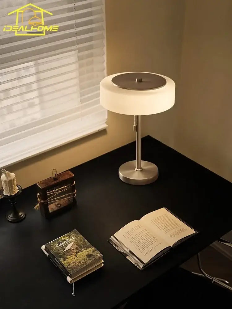 Modern cream glass table lamp bedroom brushed metal light