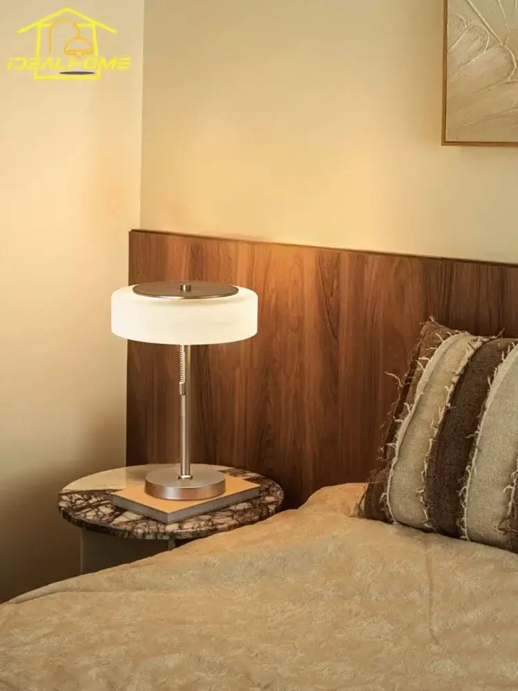 Modern cream glass table lamp bedroom brushed metal light