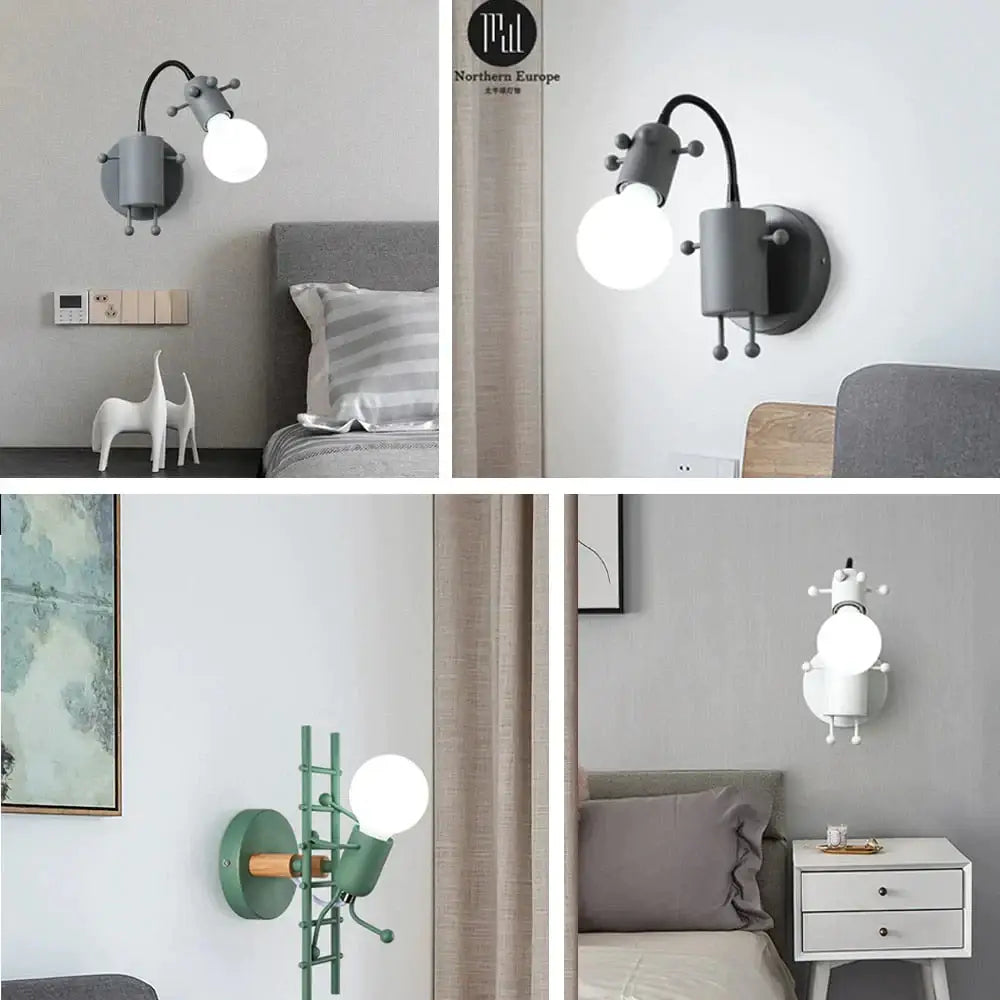 Modern creative minimalism metal robot ant wall sconce bedroom light