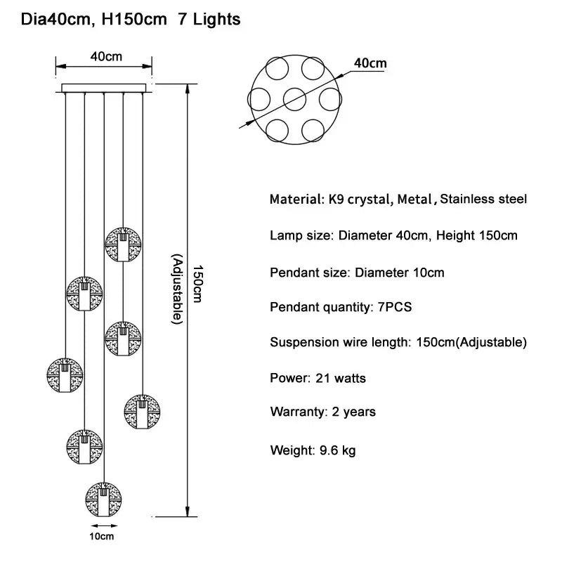 Modern crystal ball led chandelier – living room pendant light