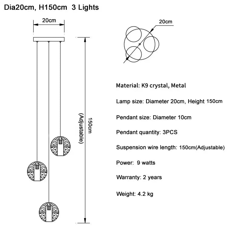 Modern crystal ball led chandelier – living room pendant light