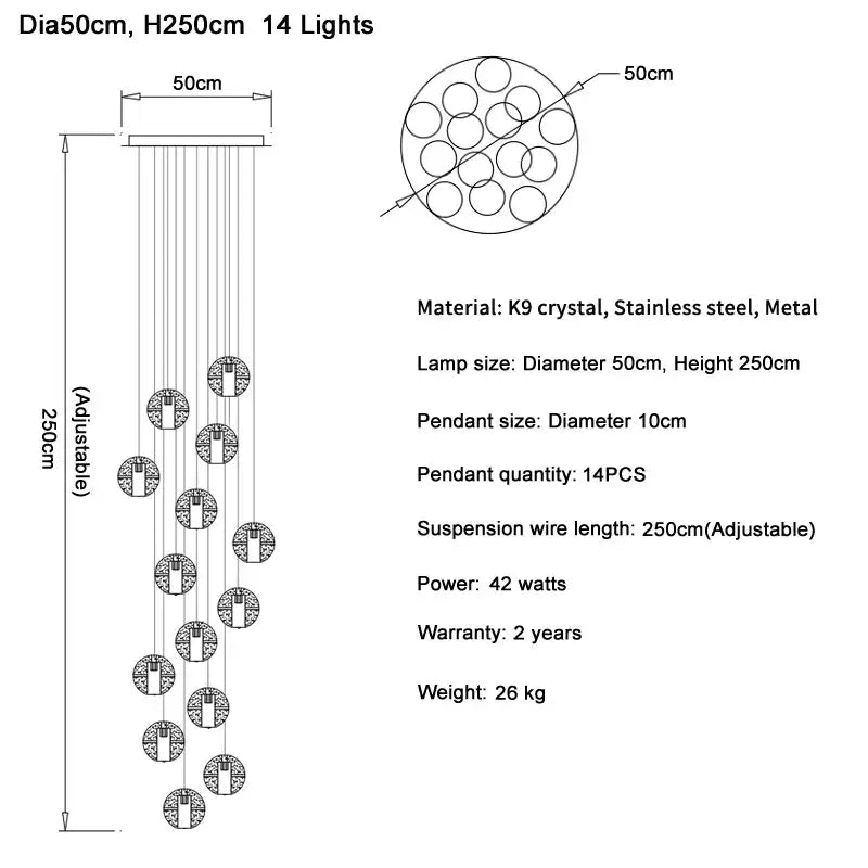 Modern crystal ball led chandelier – living room pendant light