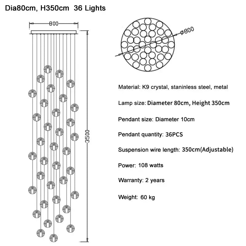 Modern crystal ball led chandelier – living room pendant light