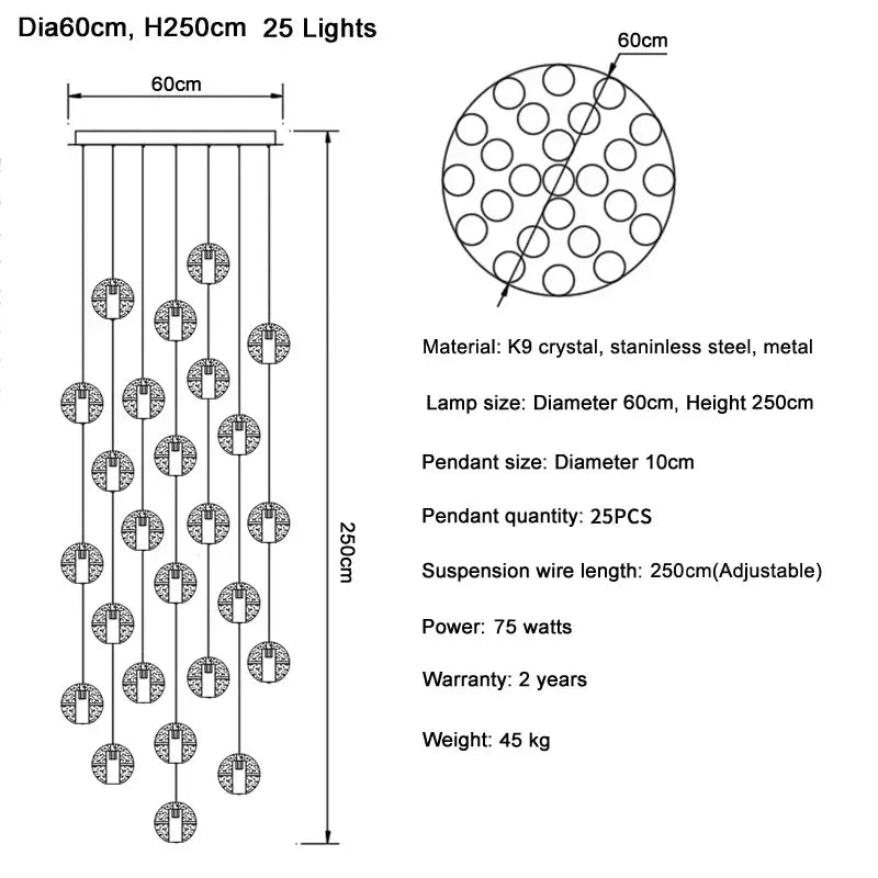 Modern crystal ball led chandelier – living room pendant light